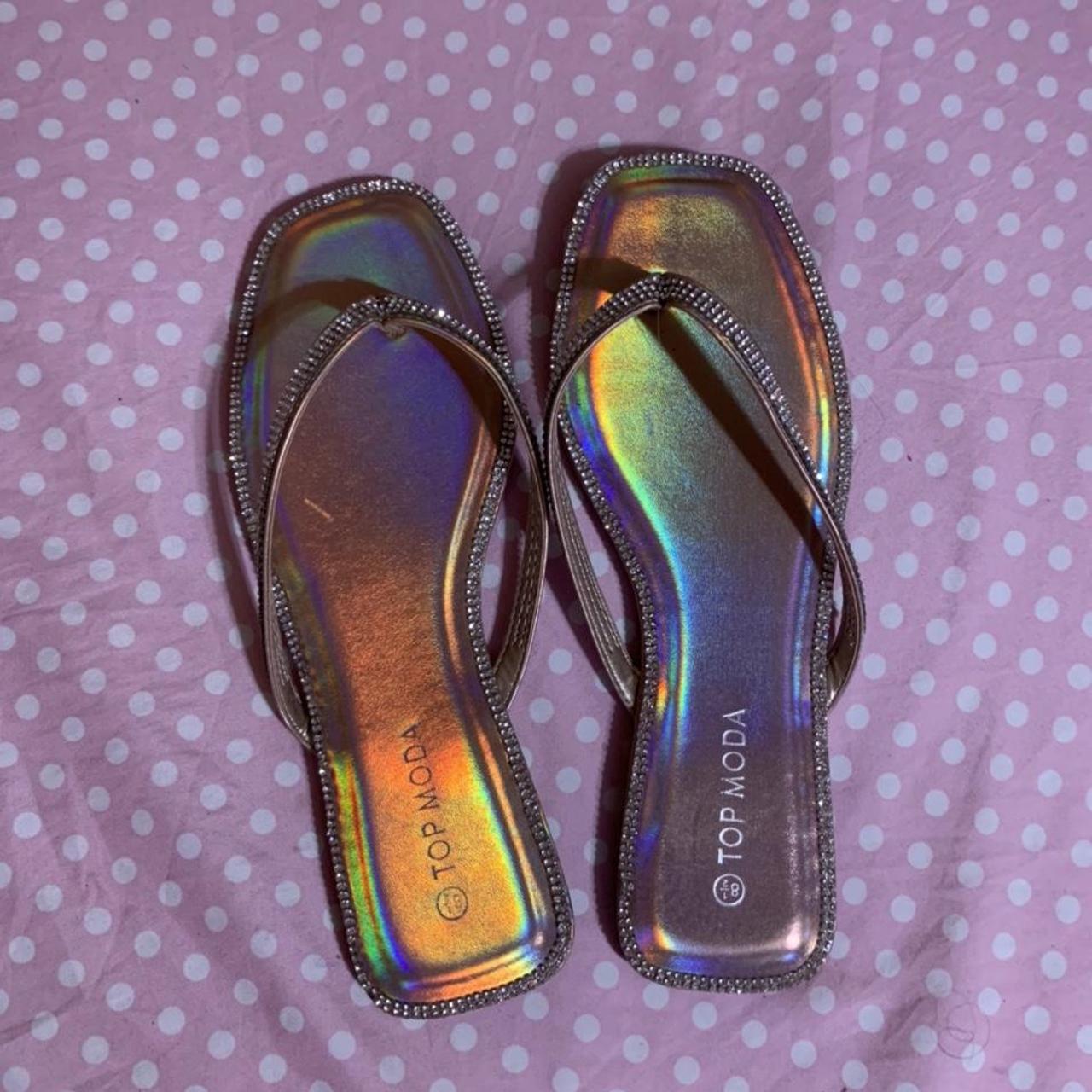 Irresistible Iridescent Rhinestone T Strap Depop