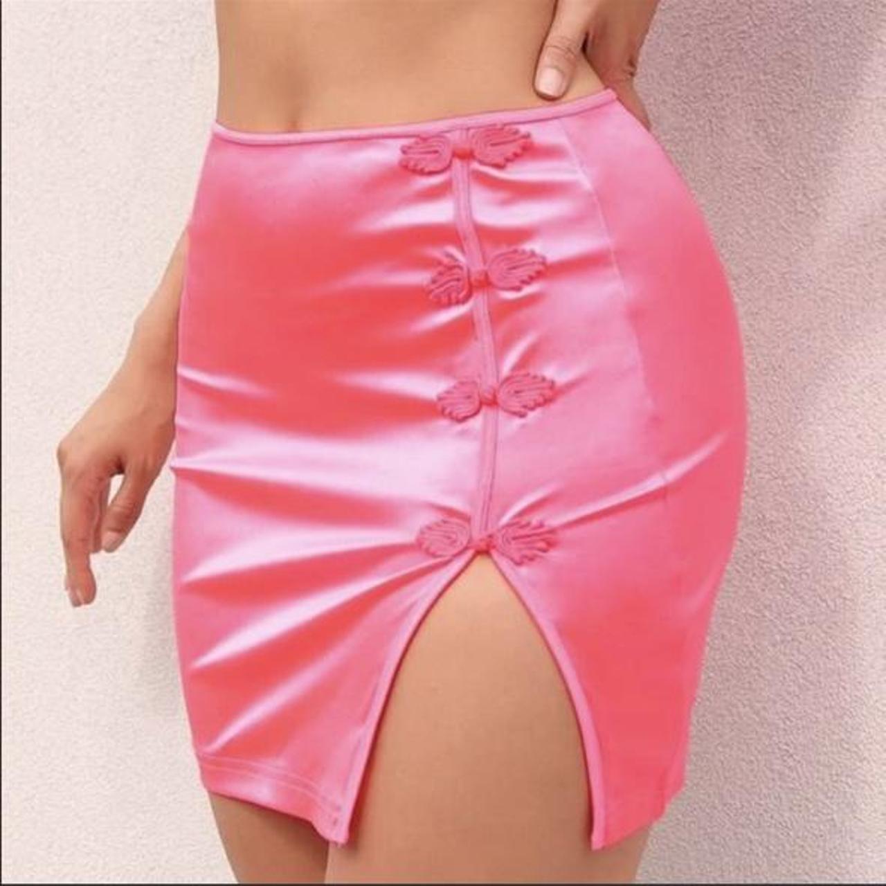 Hot Pink Satin Split Hem Skirt Never Worn Depop 