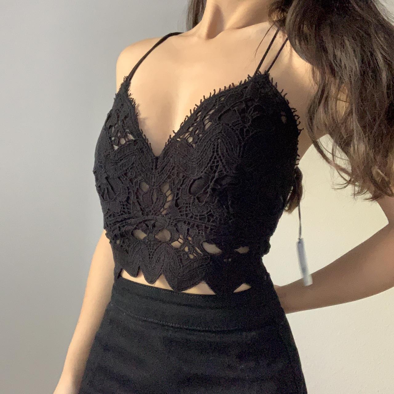 Buy Black Lace Crop Bralette Top With Lining 