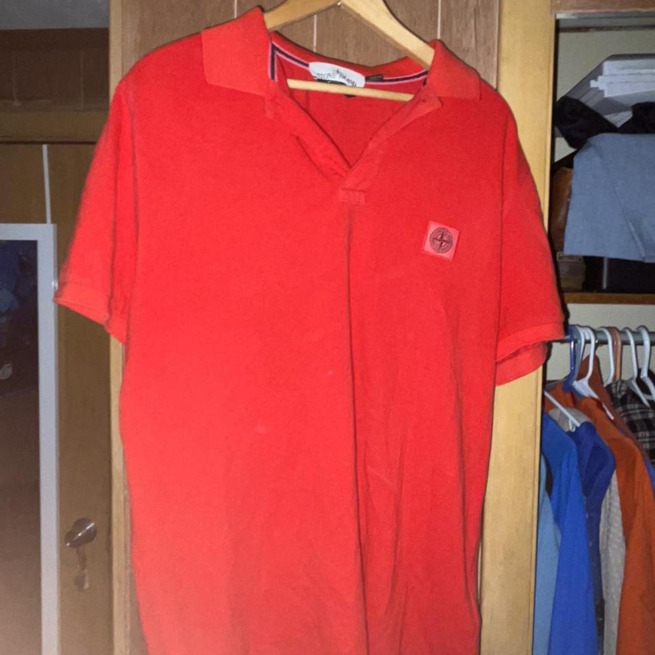 Stone island red polo on sale shirt