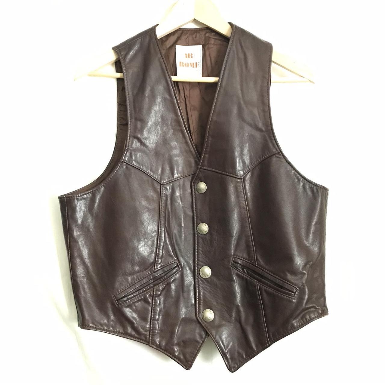 Man Vest Leather sleeveless gilet jacket soft leather brown Gilet