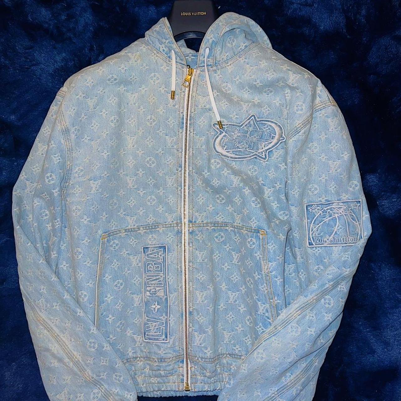 Louis Vuitton X NBA Blue Denim HOODIE monogram zip... - Depop