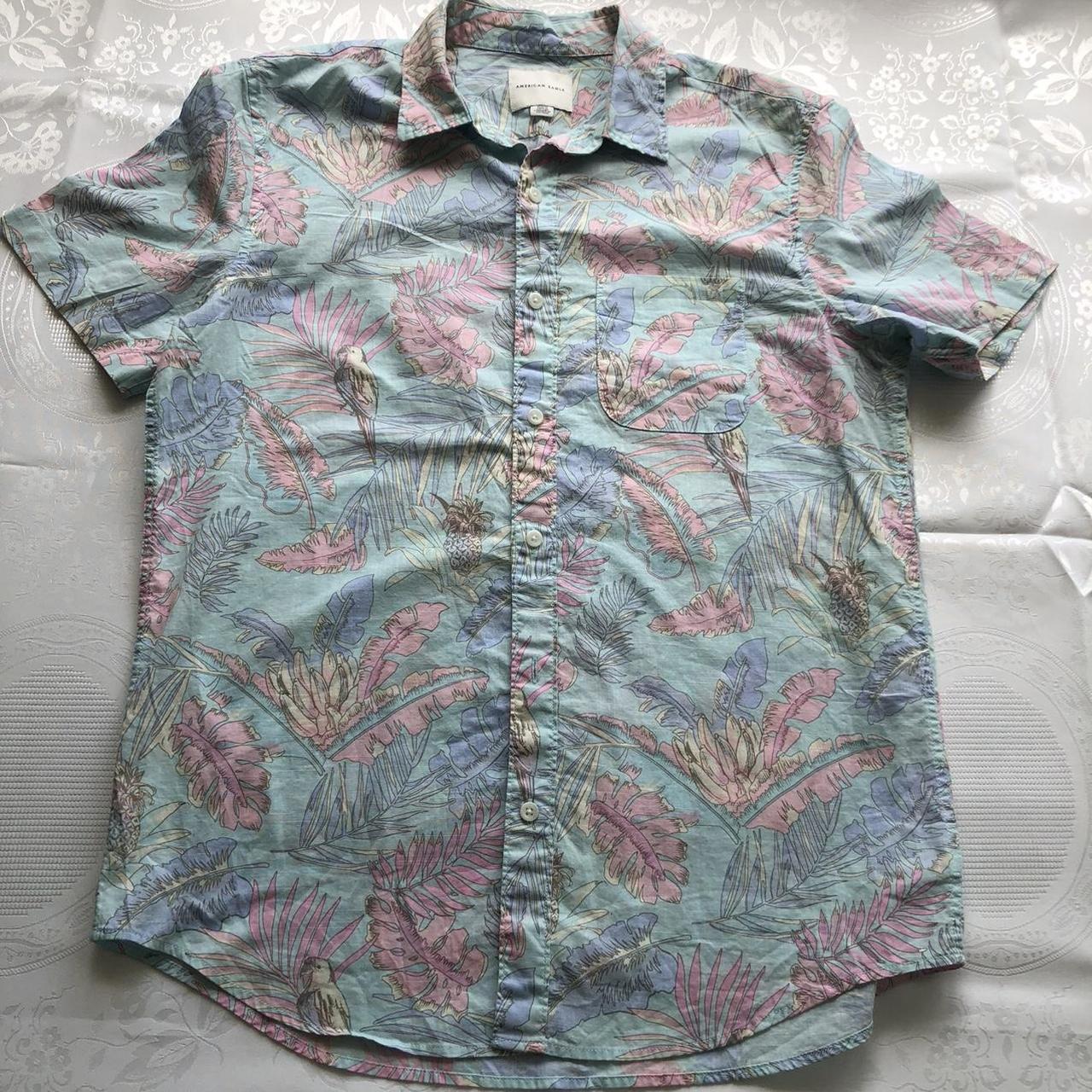 American Eagle Outfitters Men's Blue and Pink Shirt | Depop