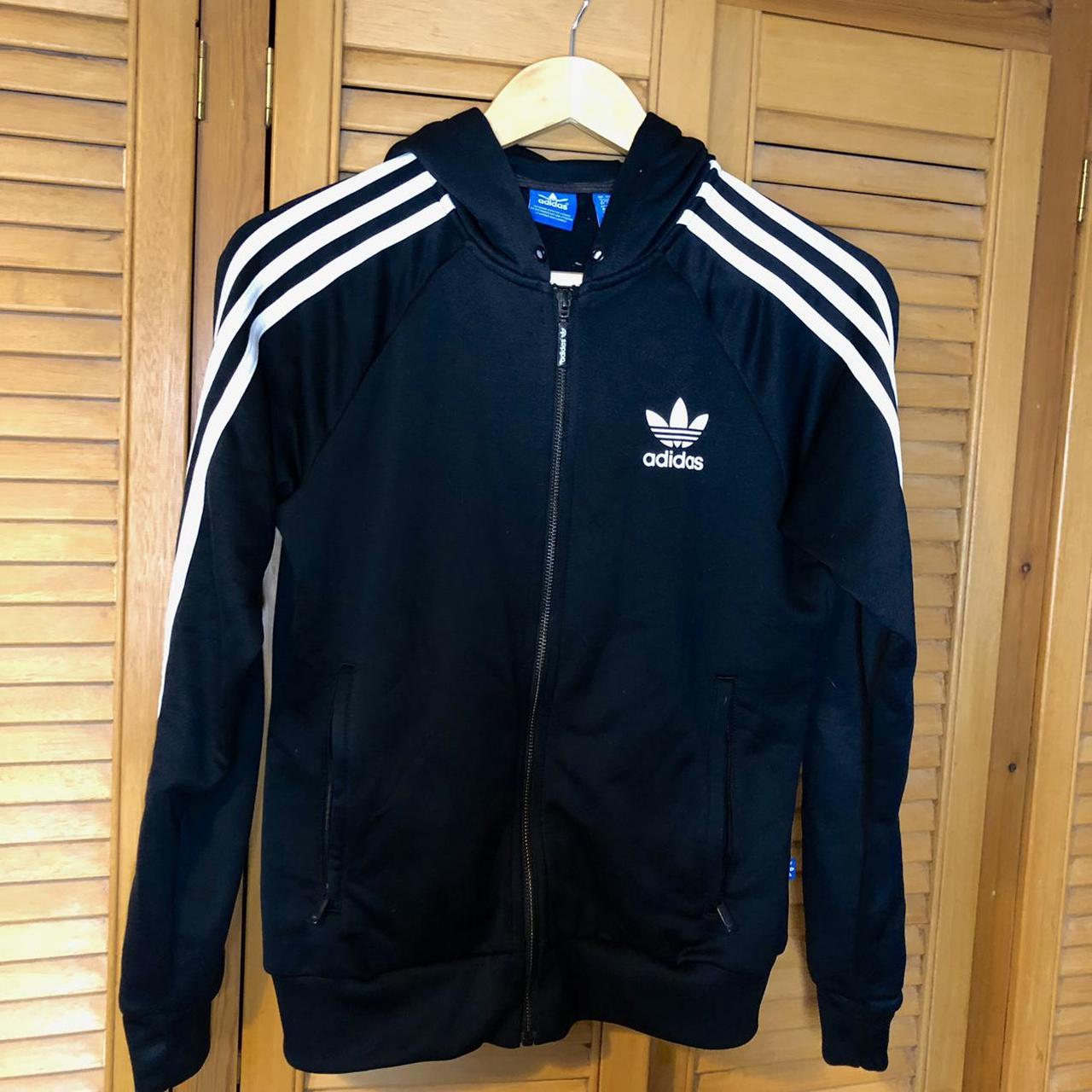 Black adidas zip up hoodie/jacket size small... - Depop