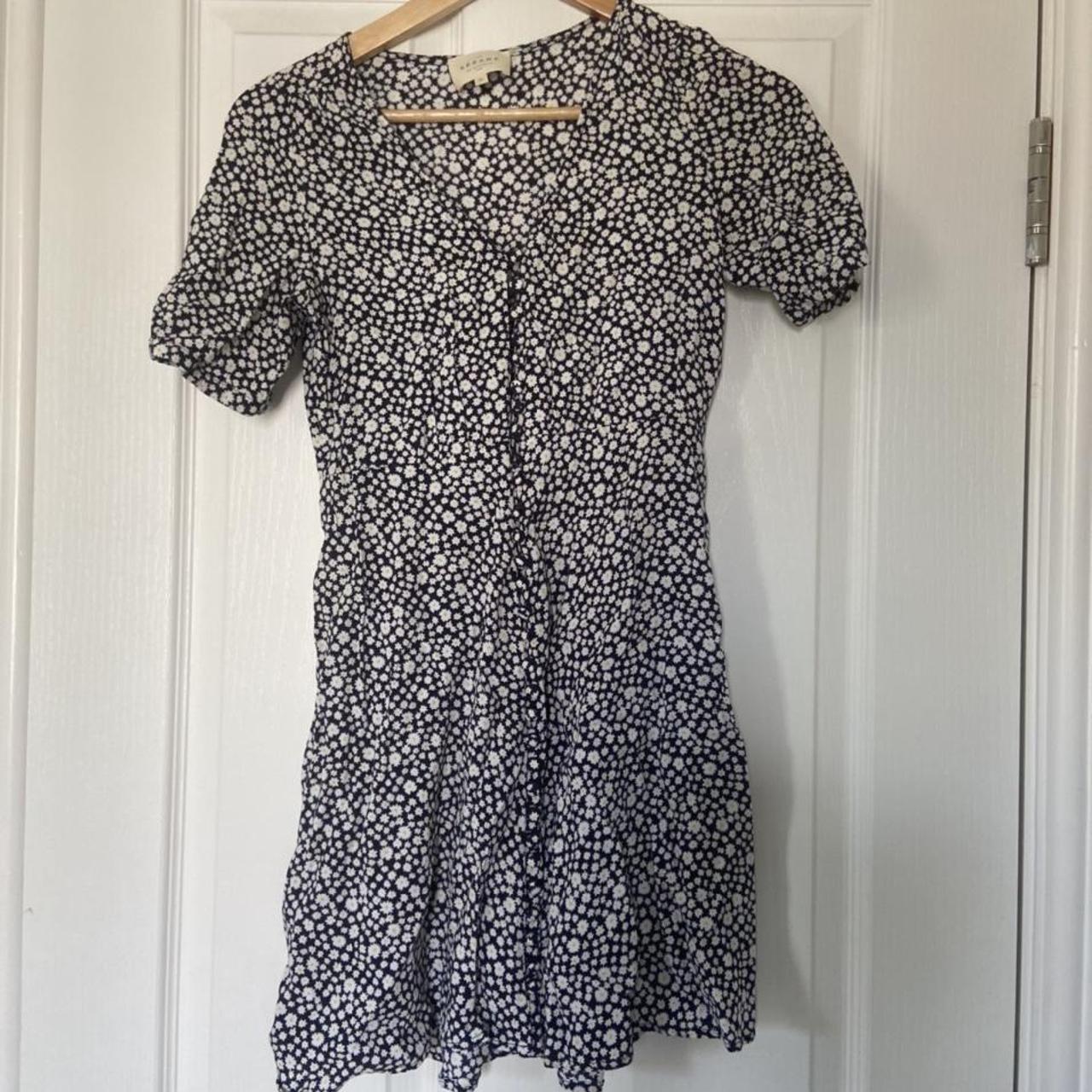 Sézane Women's Navy and White Dress | Depop