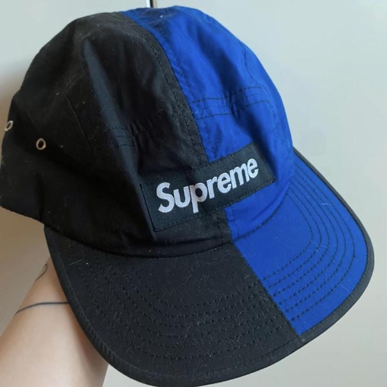 SS13 Supreme Split camp cap black / blue hat... - Depop