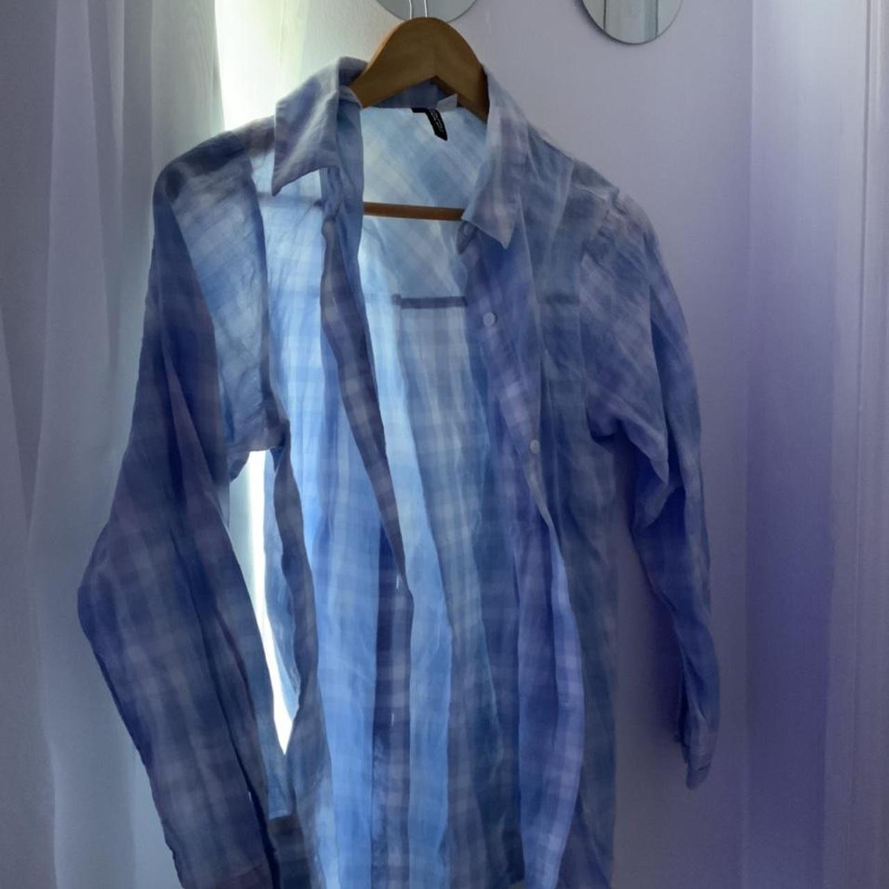 H&M Women's White and Blue Shirt Depop