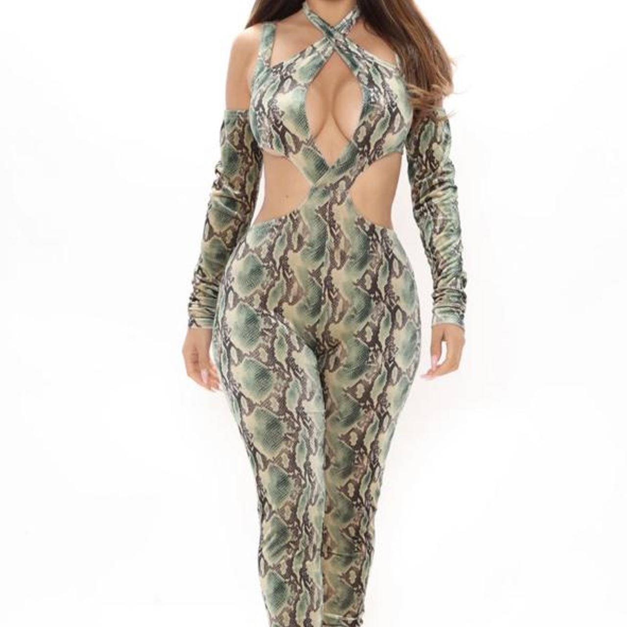 Snakeskin jumpsuit cheap fashion nova