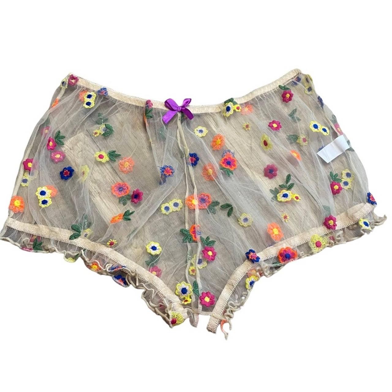 Floral Applique Sheer Shorts Embroidered Size Xlarge... Depop