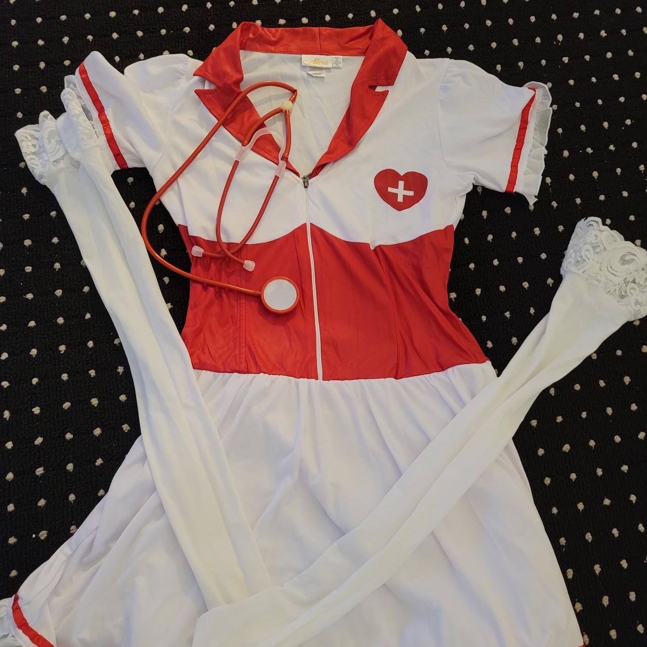 Sexy Nurse Costume with white thigh high hose and... Depop