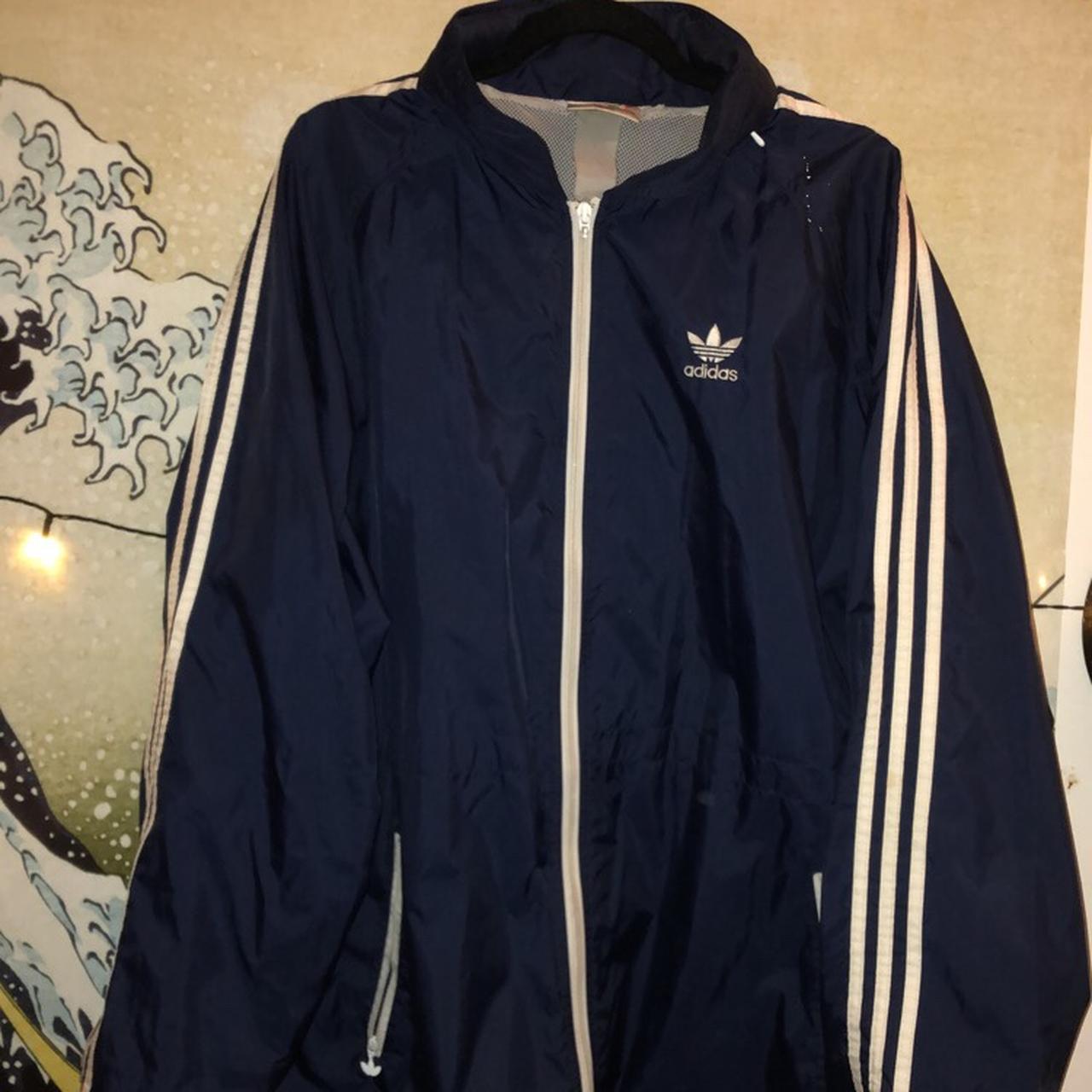 Vintage Adidas navy waterproof jacket Size XXL Good... - Depop