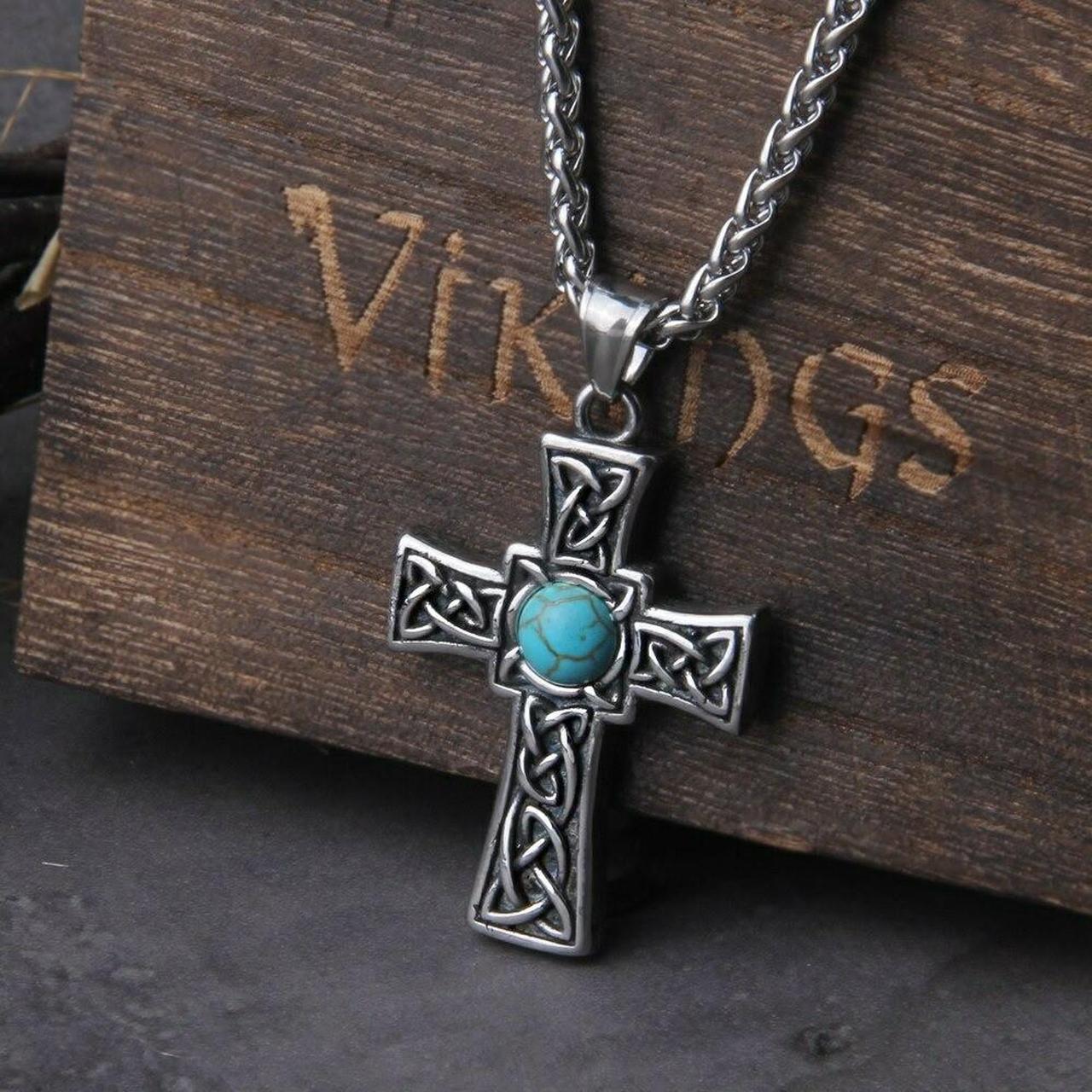 Mens turquoise clearance cross necklace