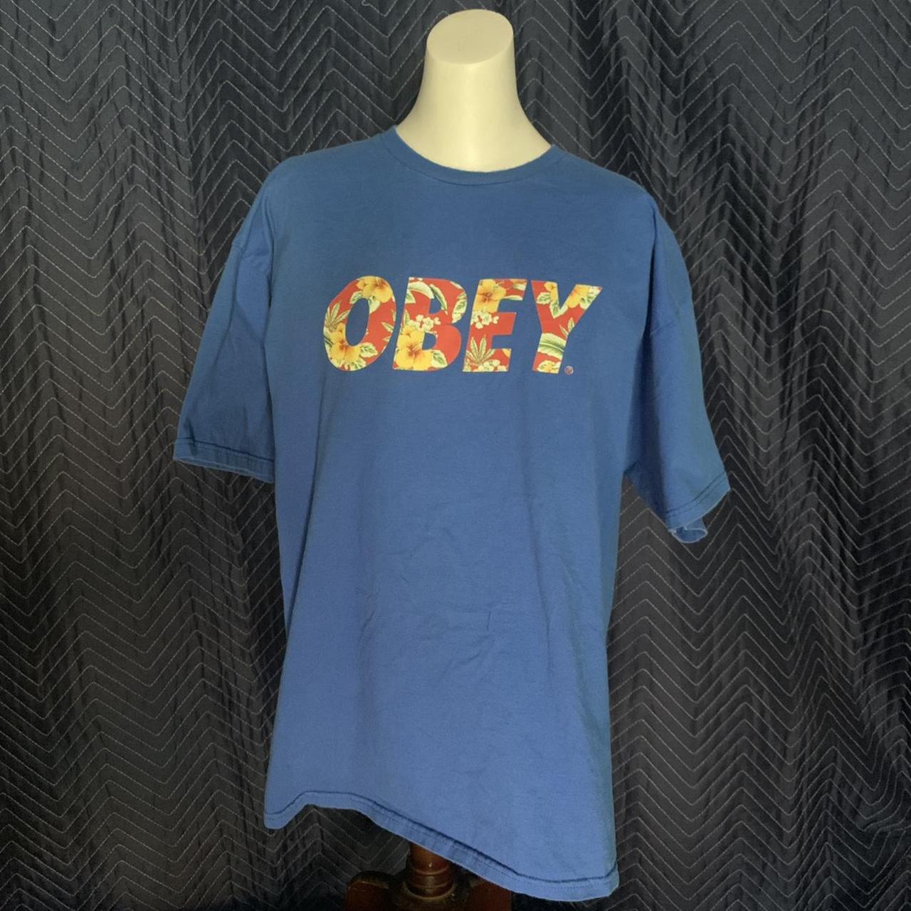 Obey - Blue Tee Shirt - size XL #summer - Depop