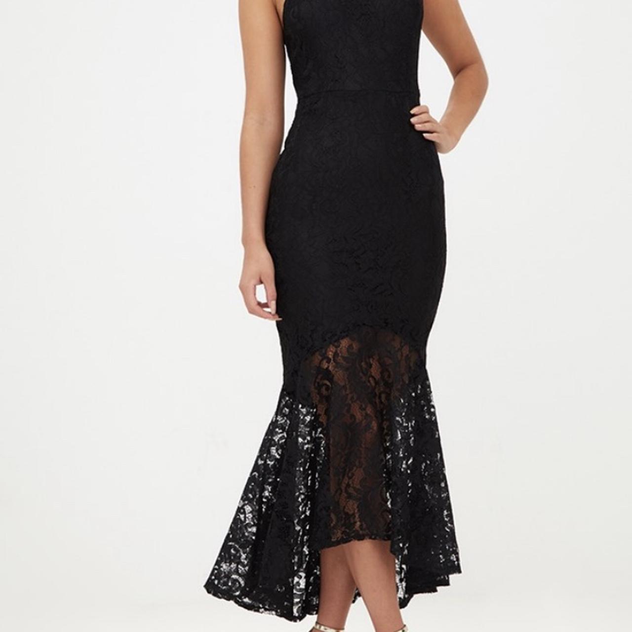 Black lace high neck fishtail sale midaxi dress