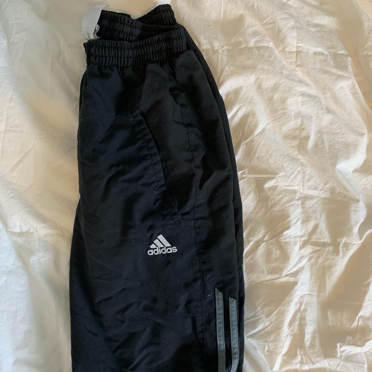 Adidas Black grey stripe tracksuit bottoms joggers ... - Depop