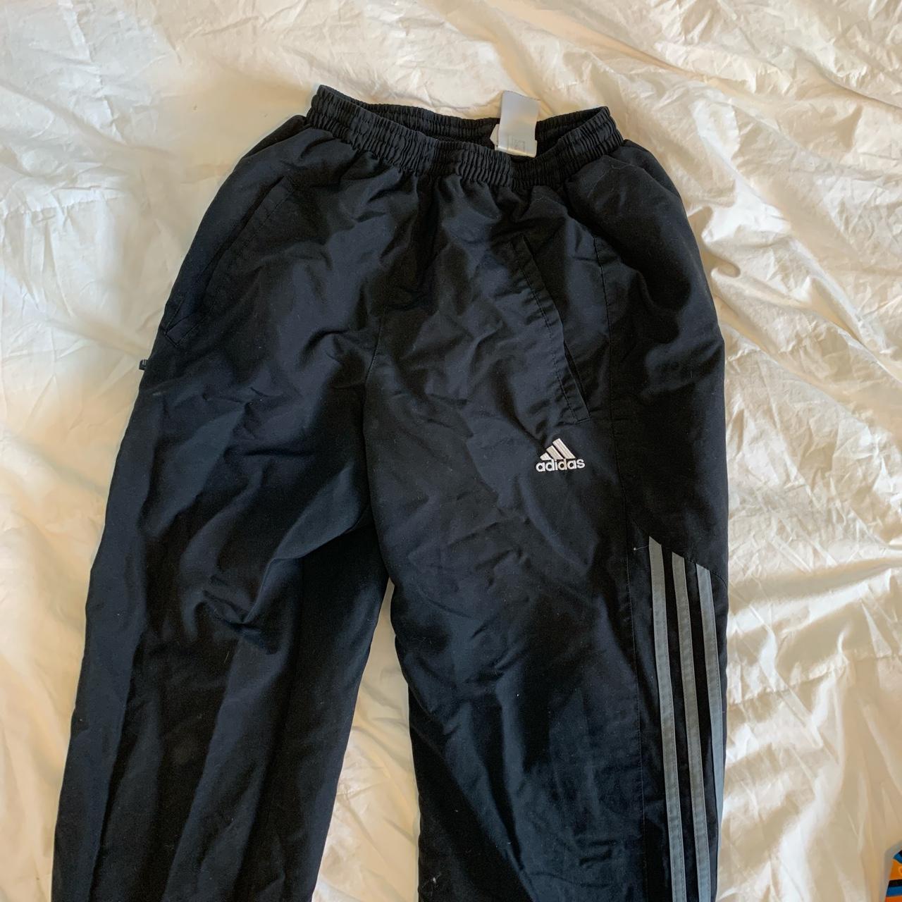 Adidas Black grey stripe tracksuit bottoms joggers ... - Depop