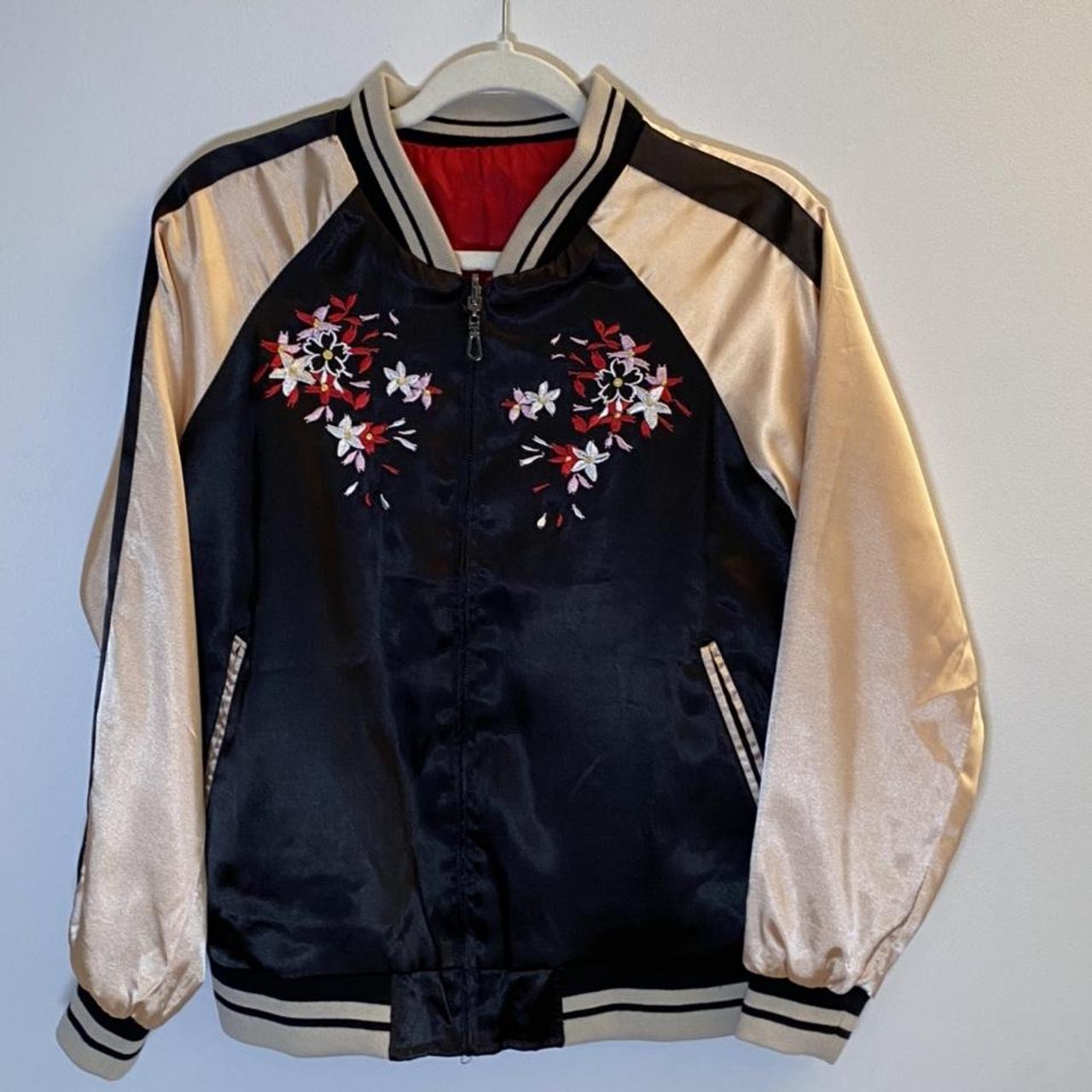 Satin embroidered reversible bomber jacket. Both... - Depop