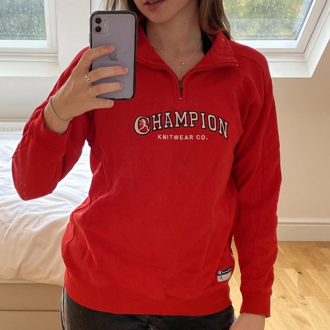 Red Champion quarter zip sweatshirt. Size XL for