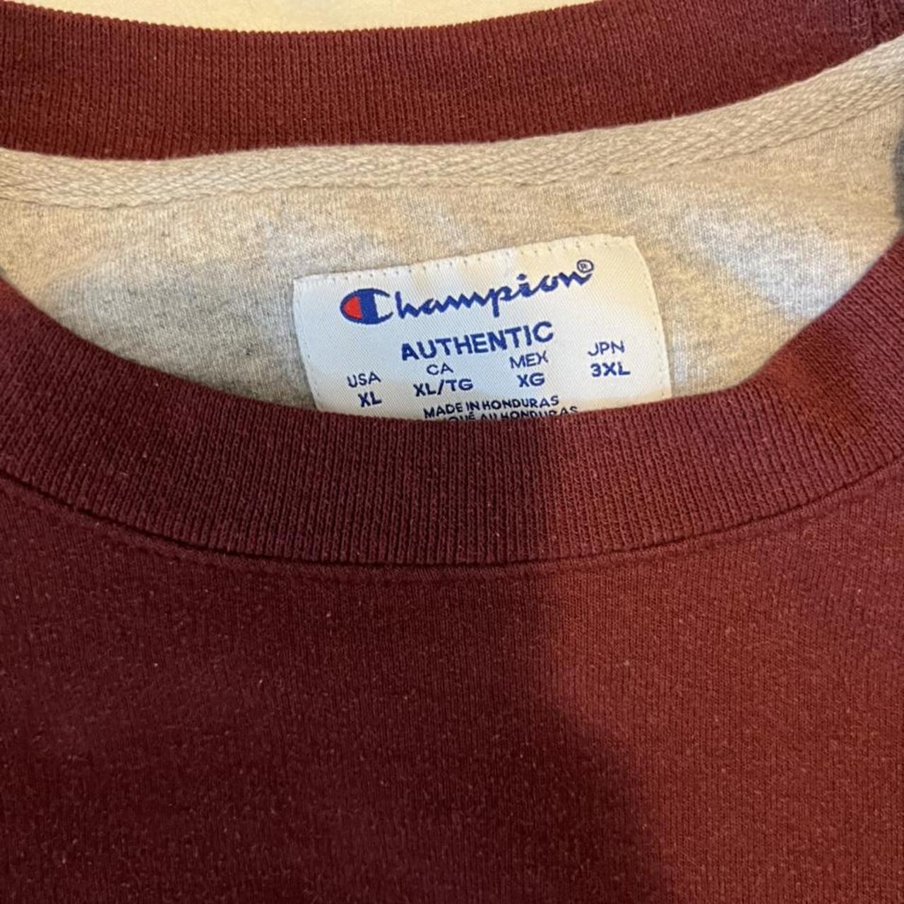 oversized maroon champion crew neck sweater size xl... - Depop