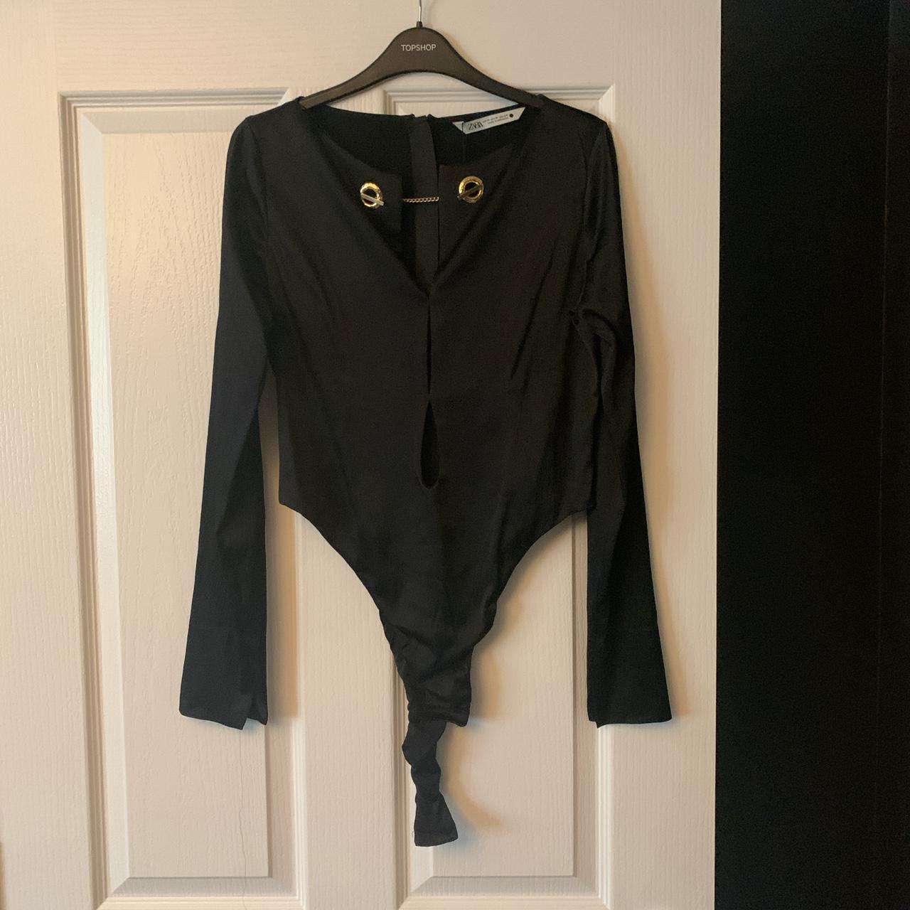 Brand new Zara bodysuit satin black with cut out... - Depop