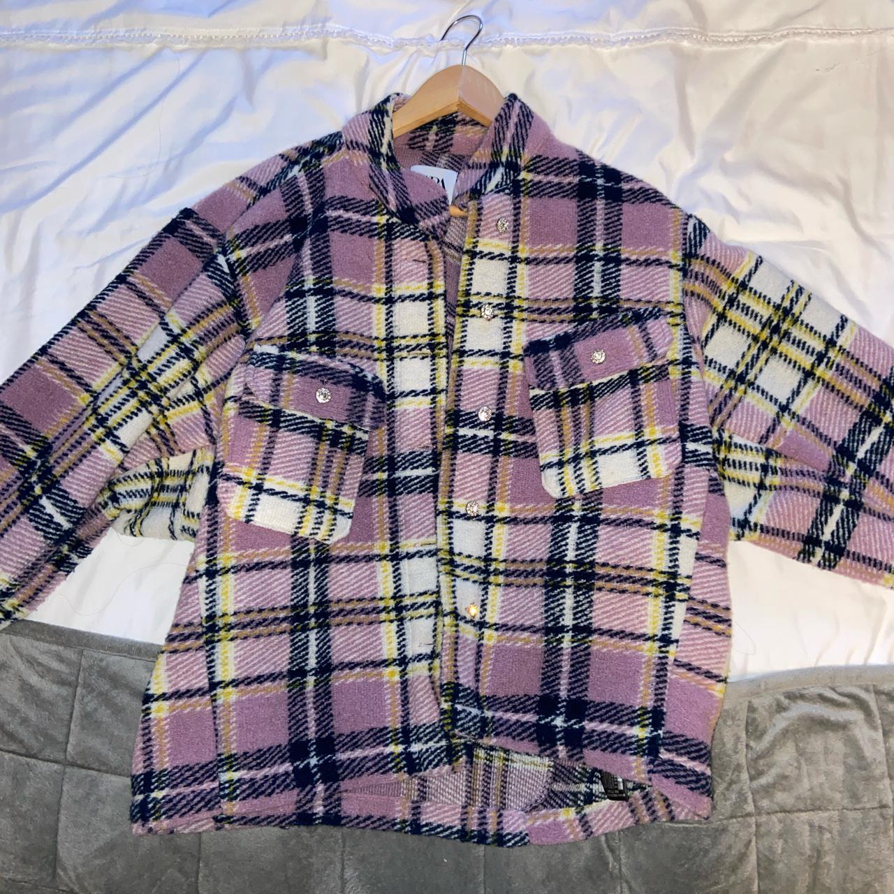 zara purple plaid jacket