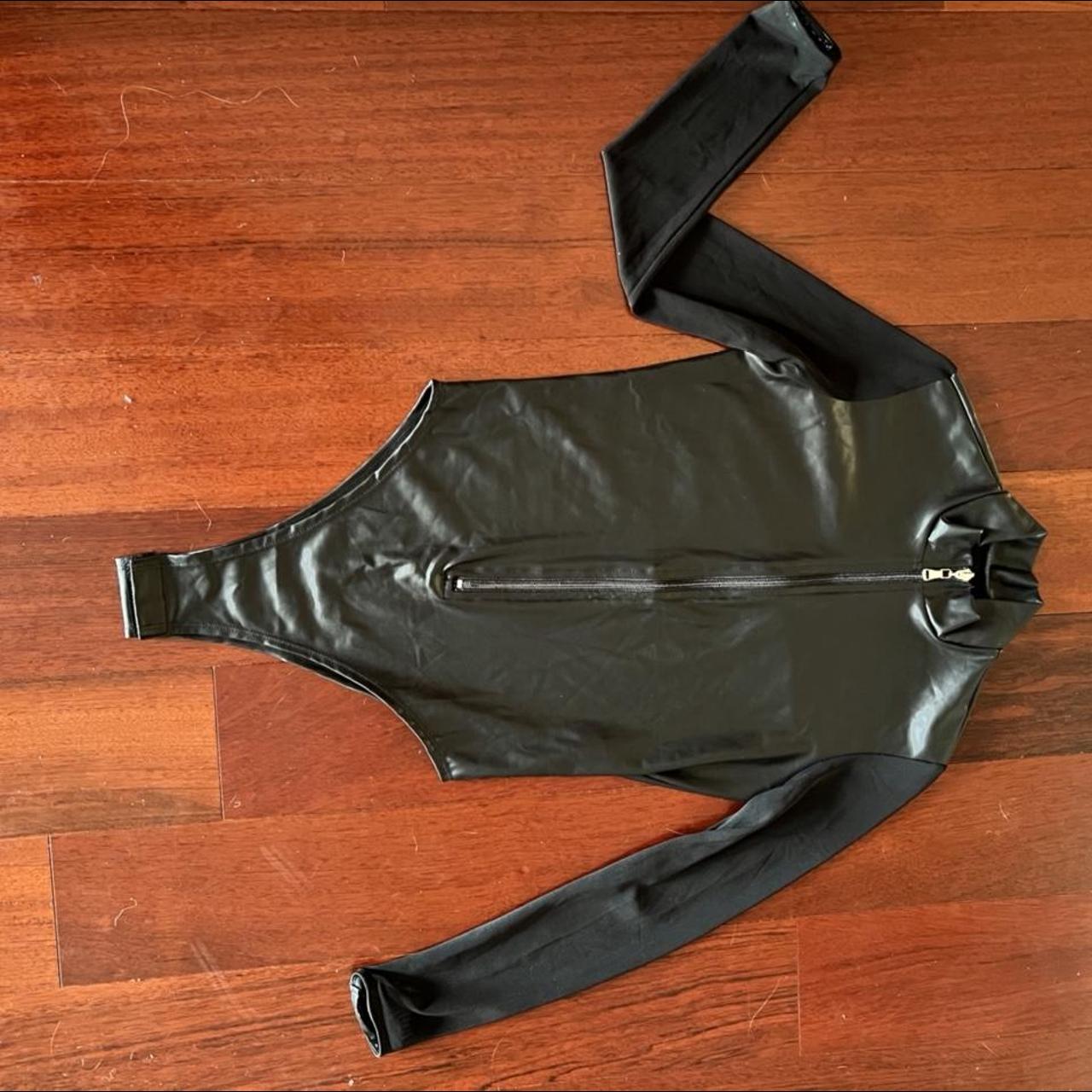 London Faux Black Leather Bodysuit: Size:... - Depop