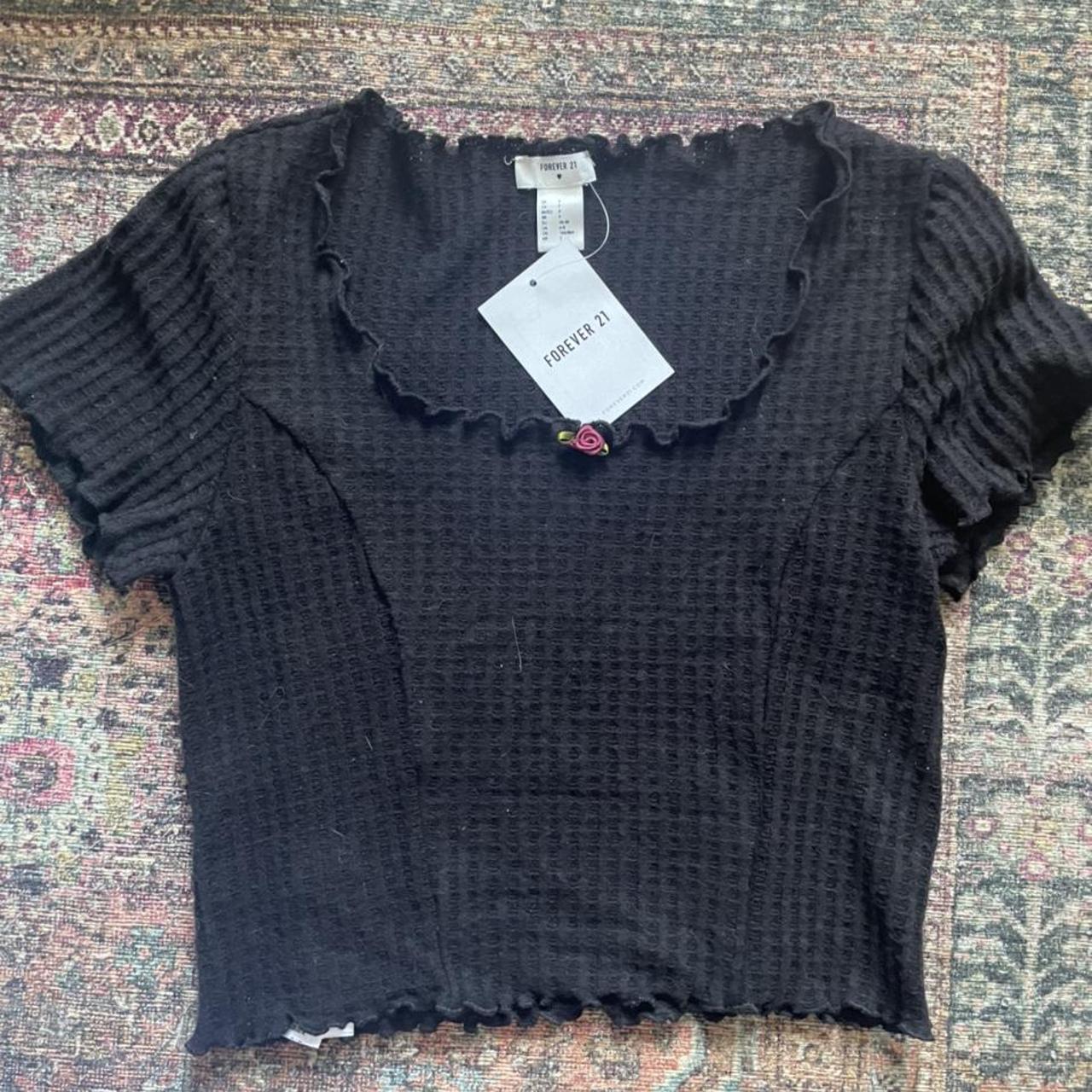 Black Lettuce Hem Crop Top With A Cute Rose Depop