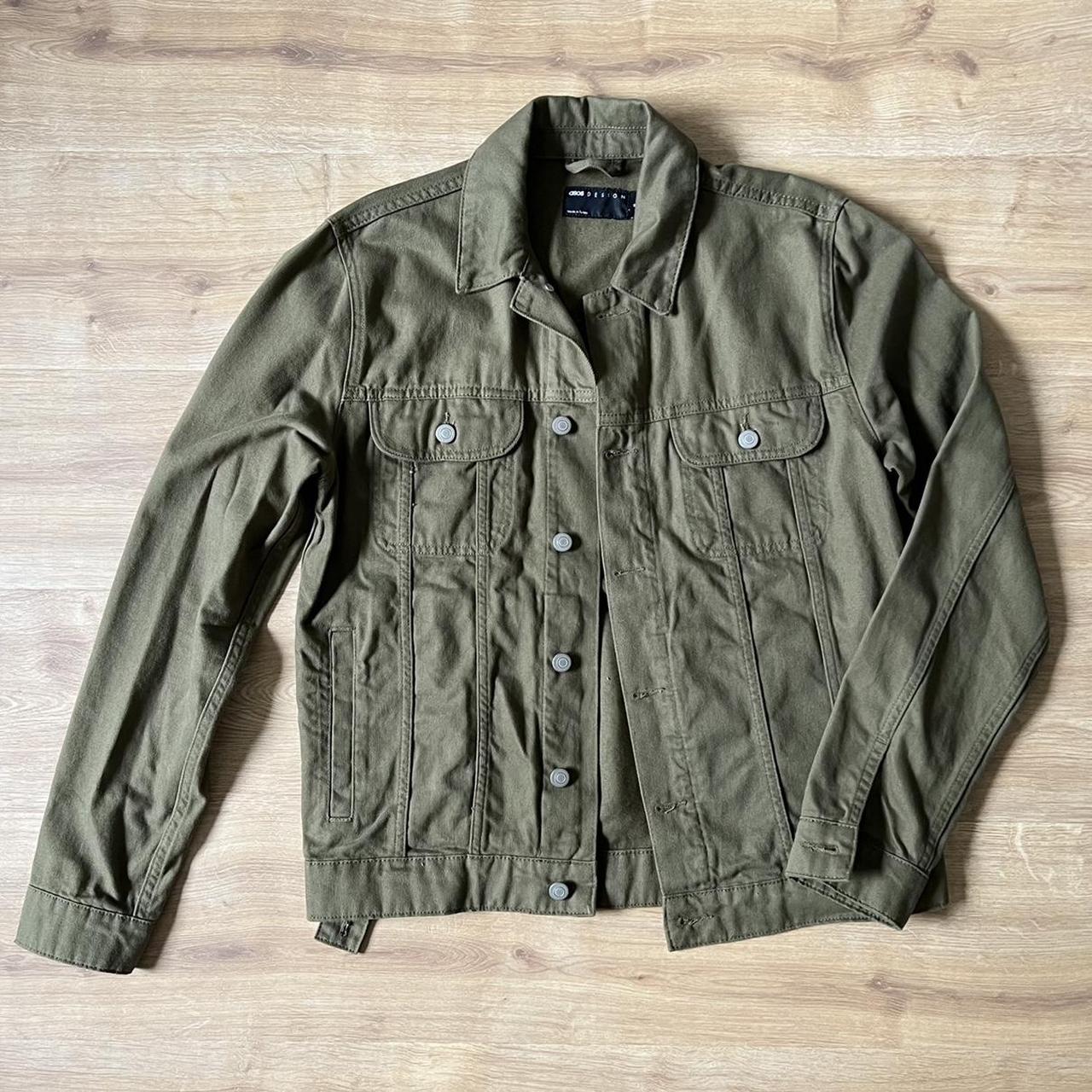 Khaki green denim jacket Size medium Light weight... - Depop