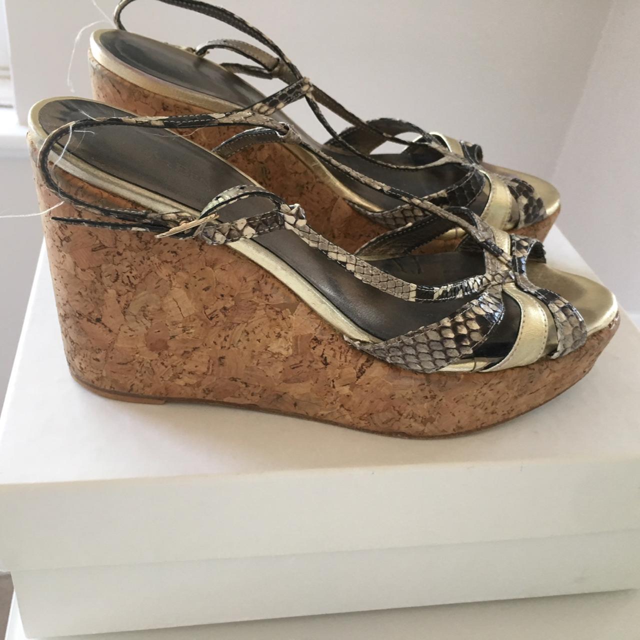 LK Bennett wedge sandals. Cork & gold/snakeskin... - Depop