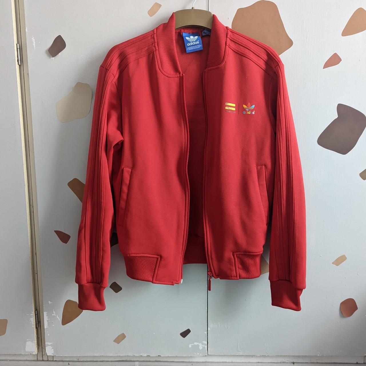 Bright red Adidas / adicolour bomber jacket from the... Depop