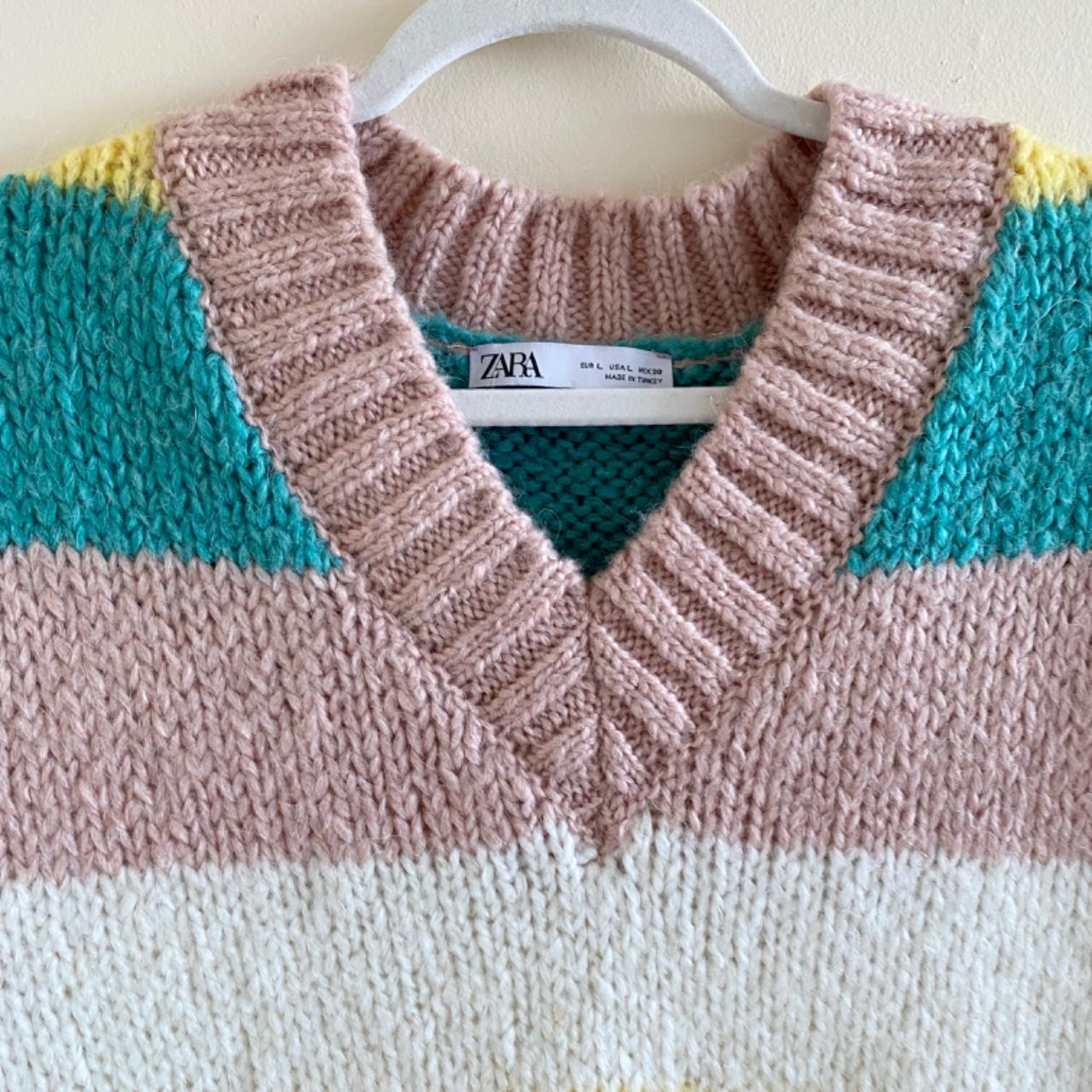 Zara striped knitted vest Pink Yellow Blue size L... Depop