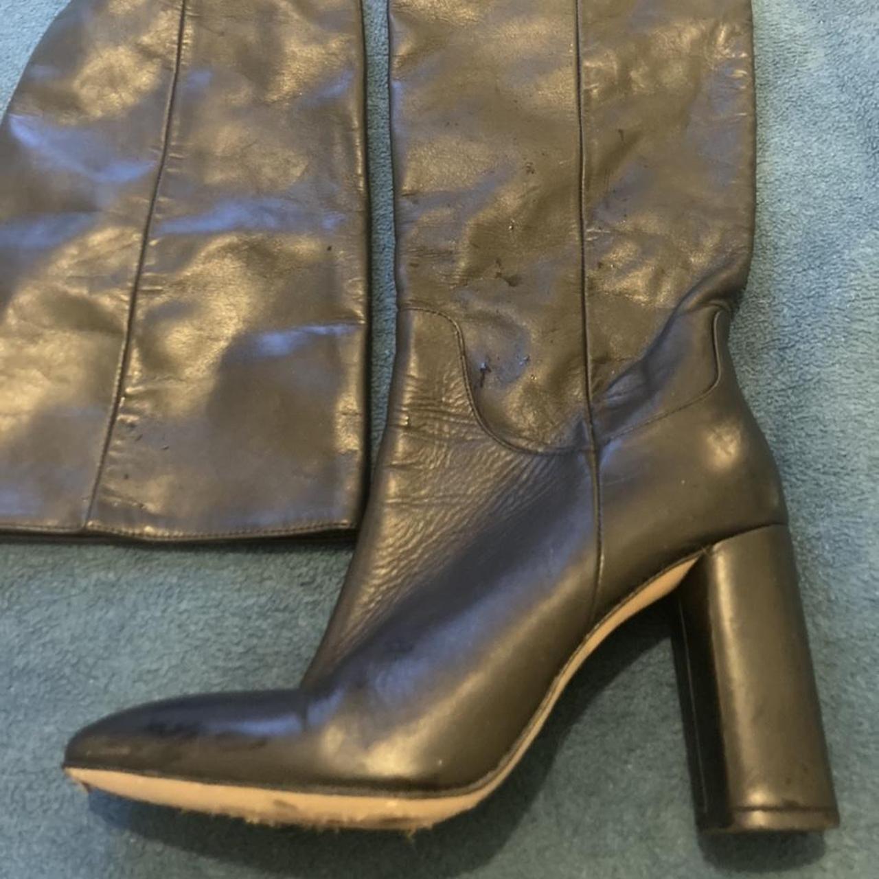 Zara knee length black leather boots from the Basic... - Depop