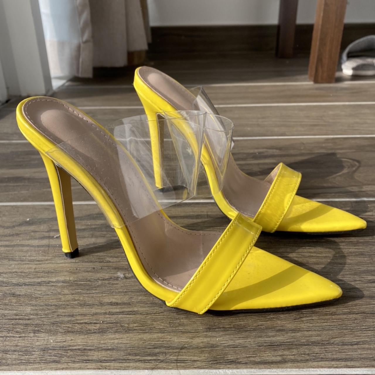 Yellow point toe heels with Perspex strap Never... - Depop