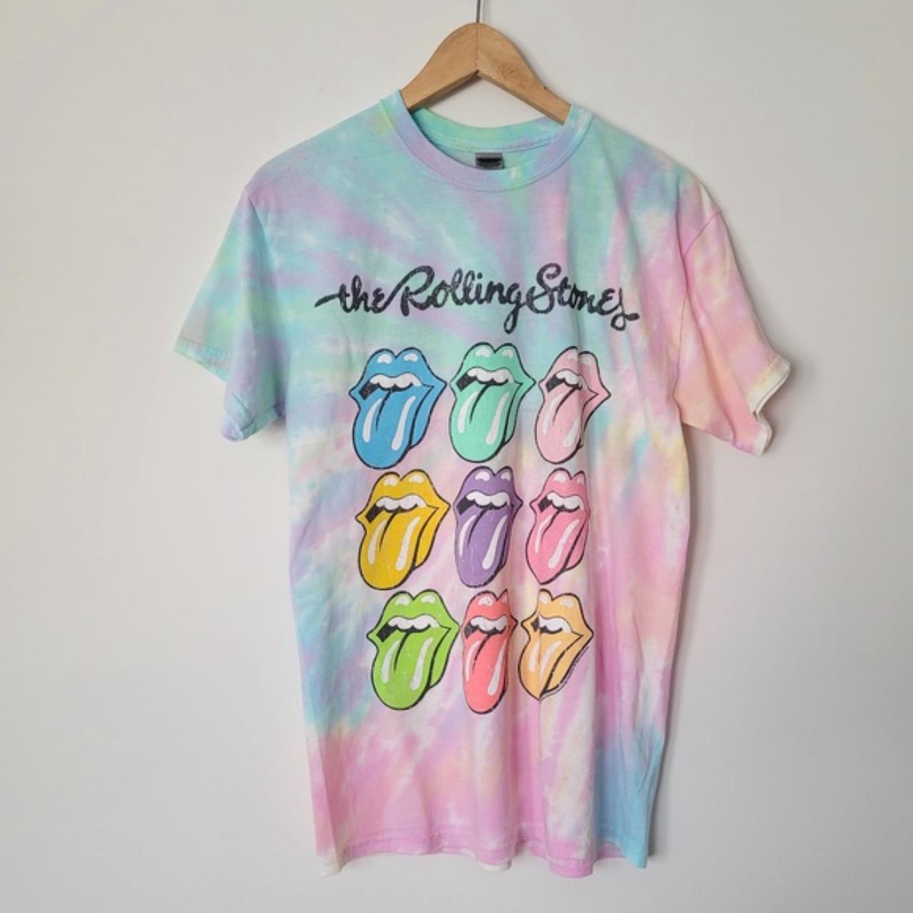 👅 ROLLING STONES Pastel Tie Dye Band Tee // M... - Depop