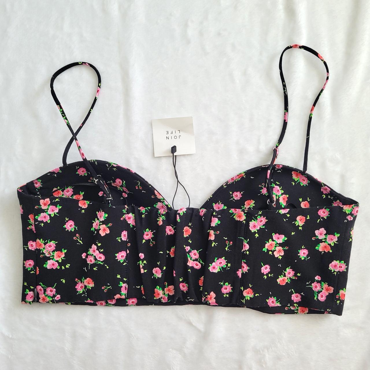 ✦ ZARA Floral Corset Bustier Crop Top NWT // XL - Depop