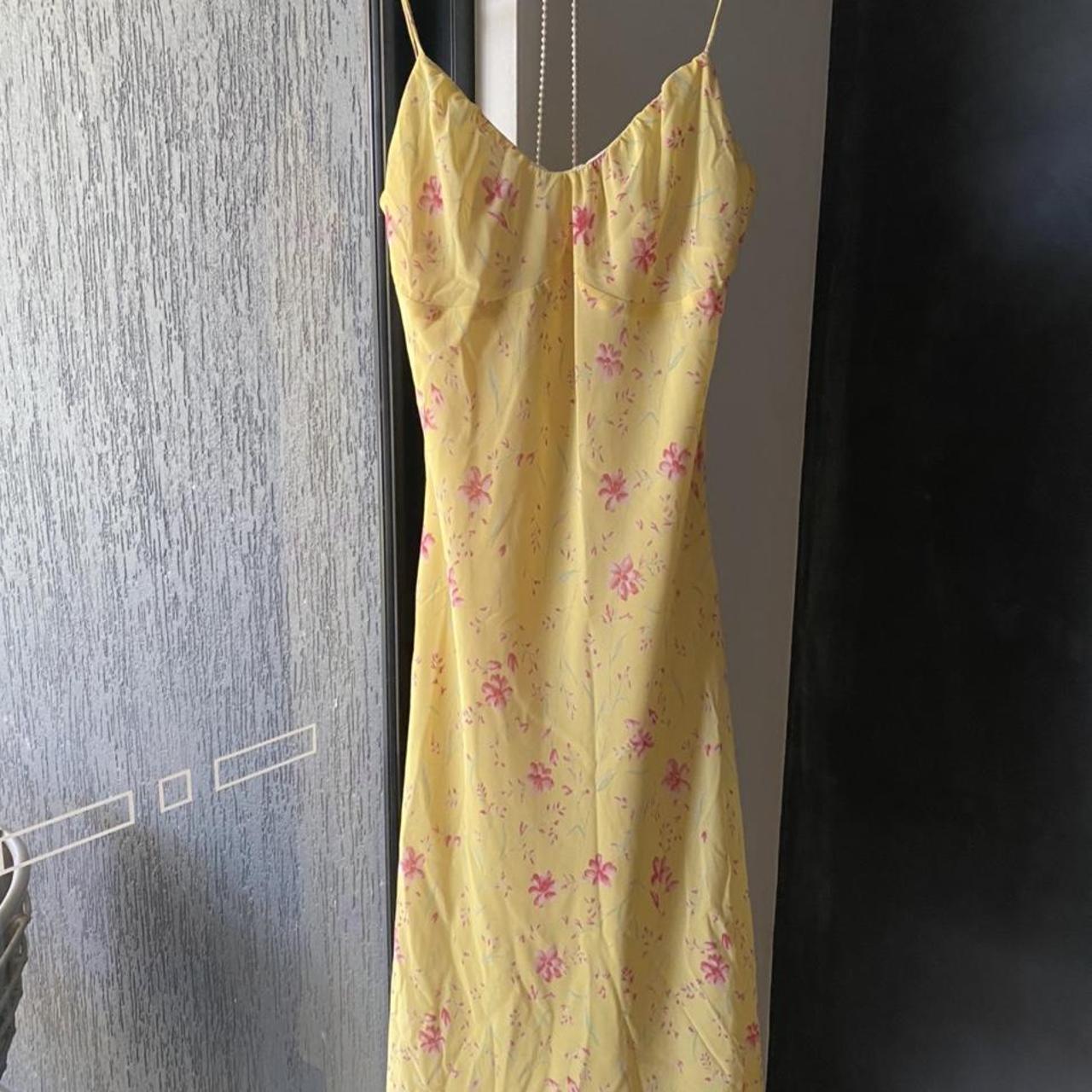 pretty yellow and pink floral dress, love this dress... - Depop