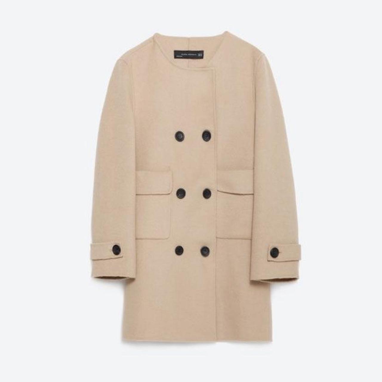 Zara beige short coat with double black buttons in... - Depop