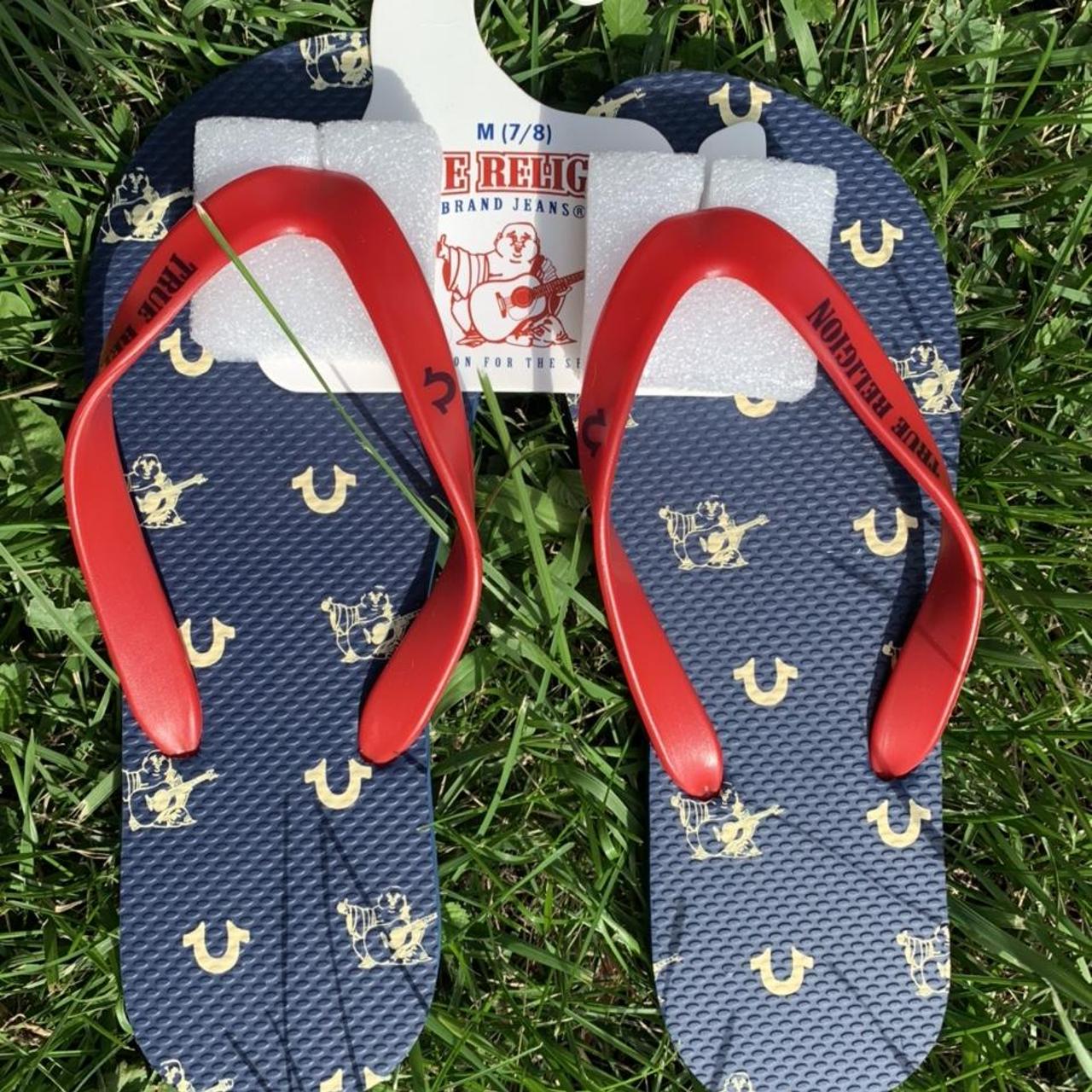 True religion Buddha flip flops 🩴 Navy/Red Never... Depop