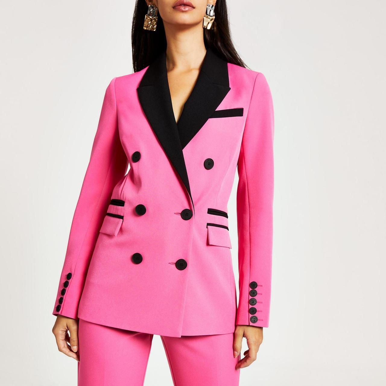 River island pink blazer with black collar and. Depop