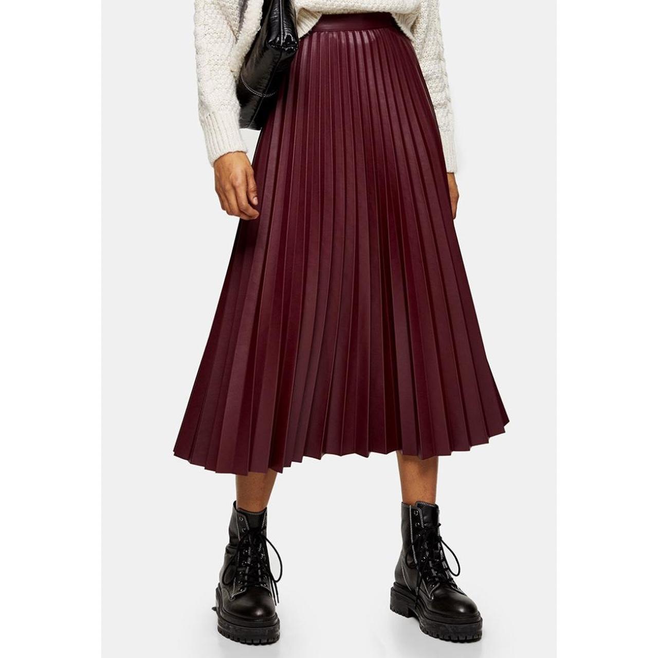 Topshop faux leather burgundy pleated skirt with