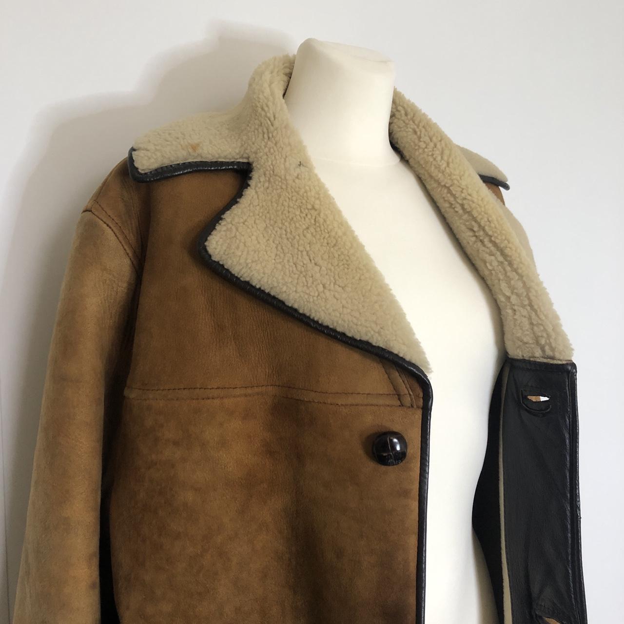 Vintage tan suede shearling coat. Featuring large... - Depop