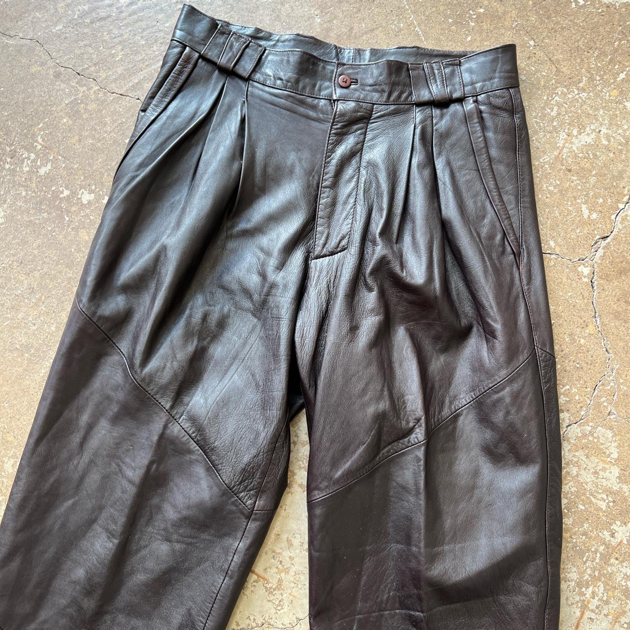 Vintage dark brown leather pants High waisted,... - Depop