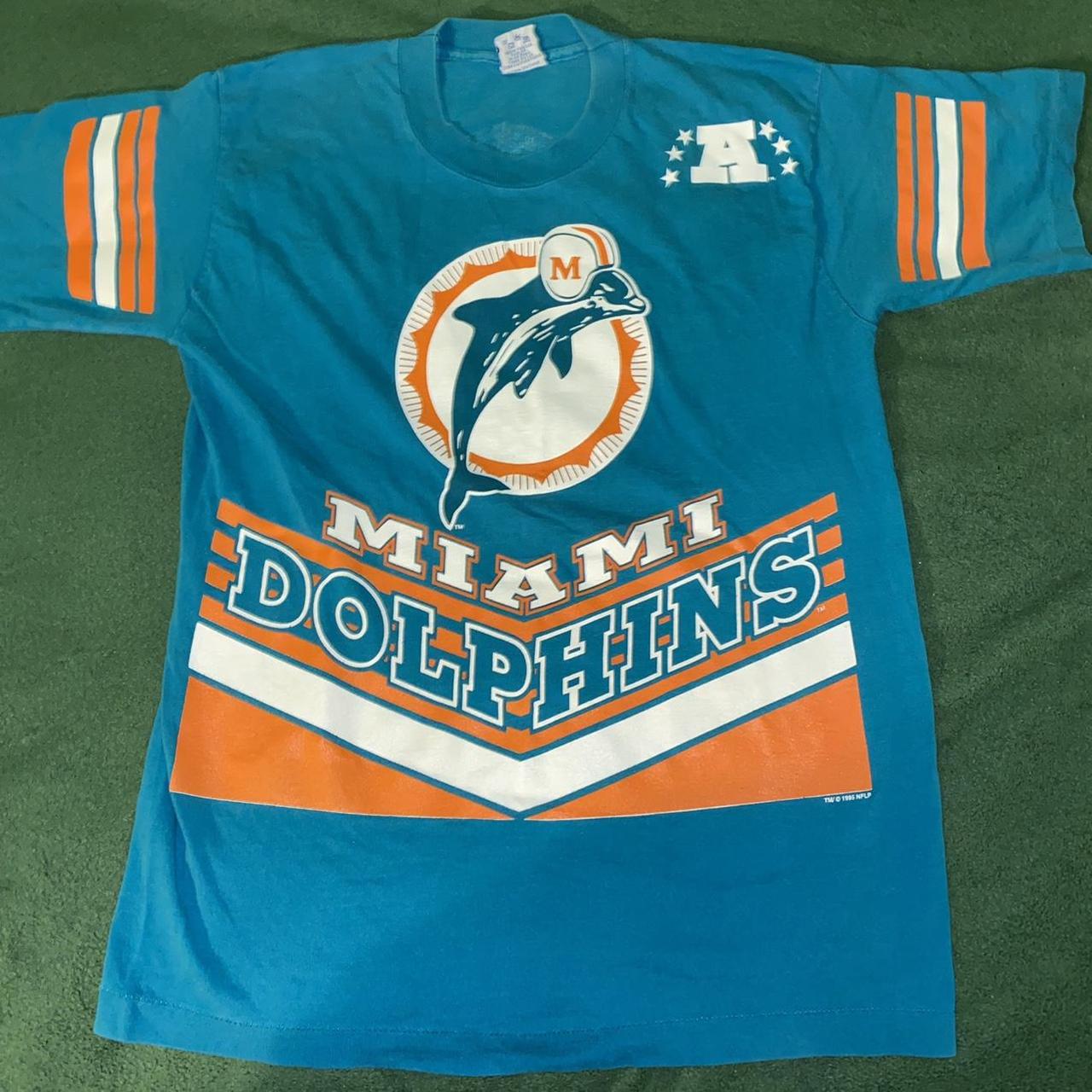 Vintage 1995 Miami Dolphins T Shit Blue XXL Single - Depop