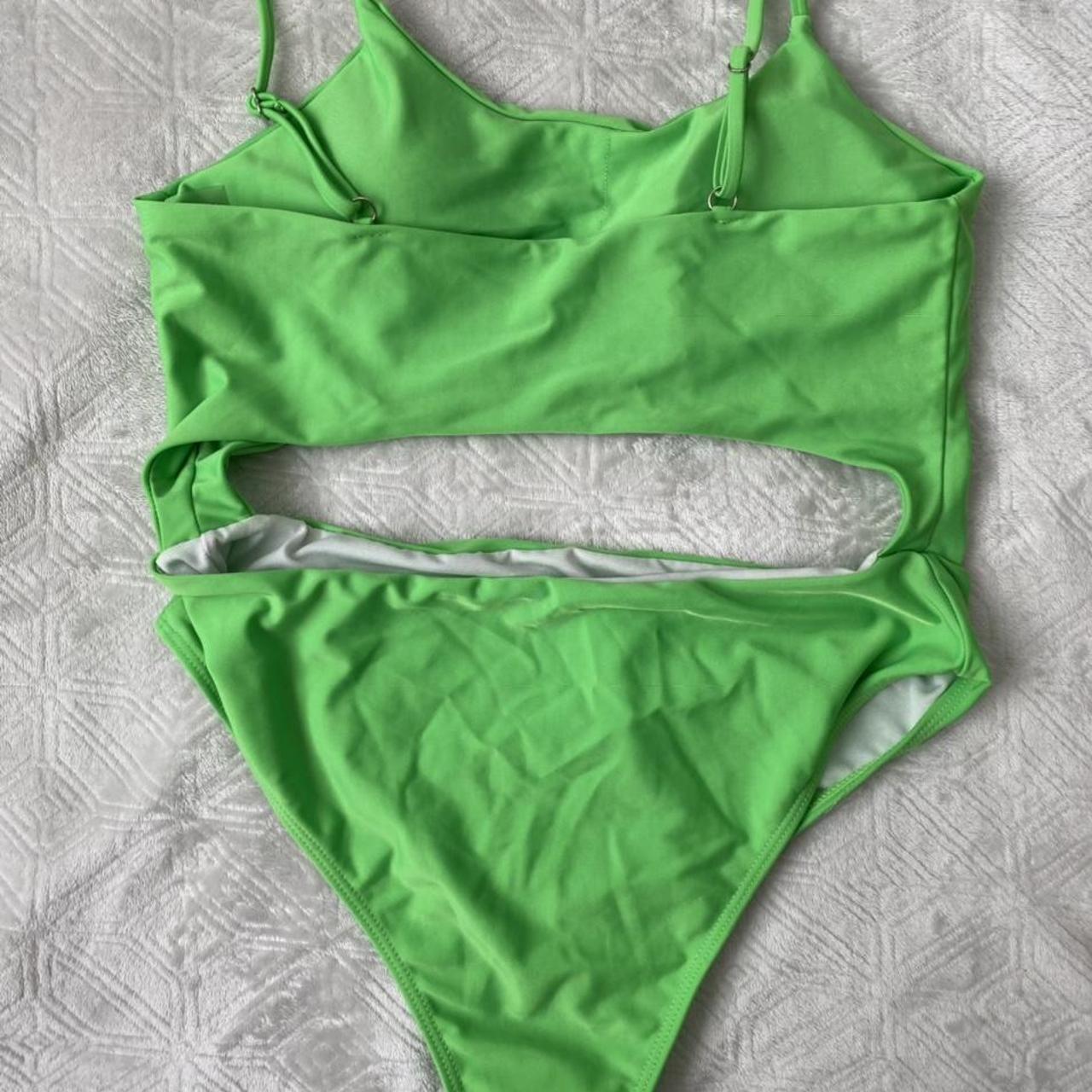 Neon green, one piece swim suit with adjustable... Depop