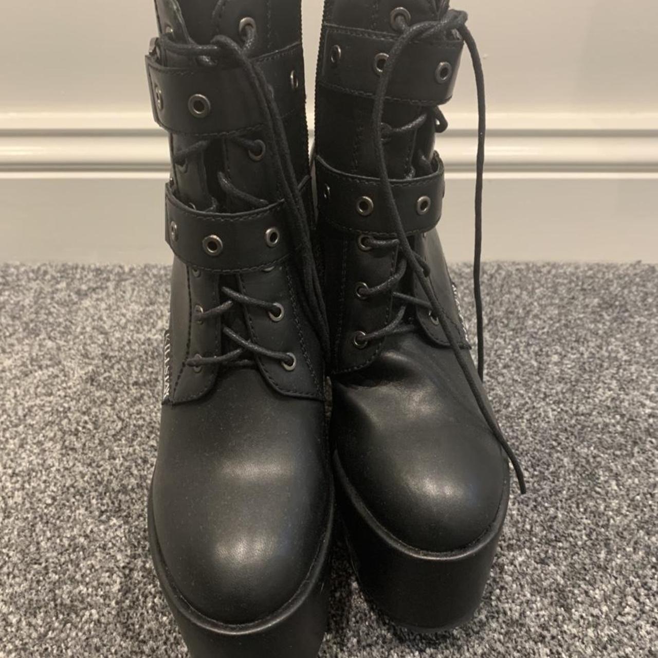 Killstar Women's Black and Grey Boots | Depop