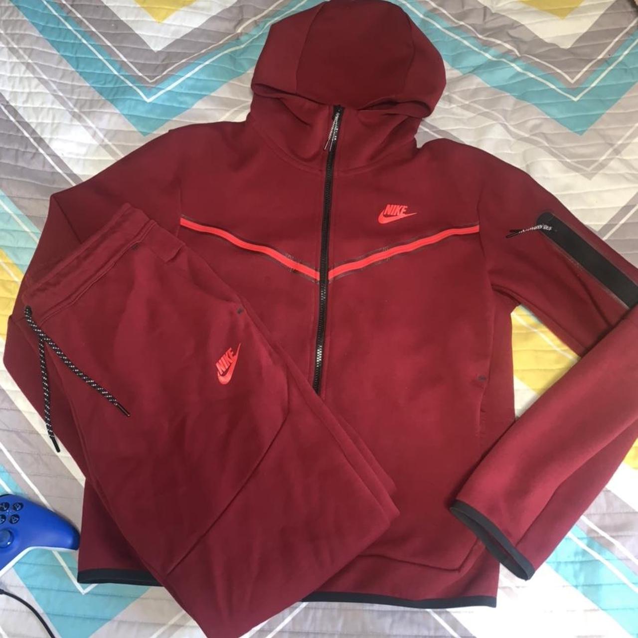 Nike Men's Red and Burgundy Hoodie | Depop