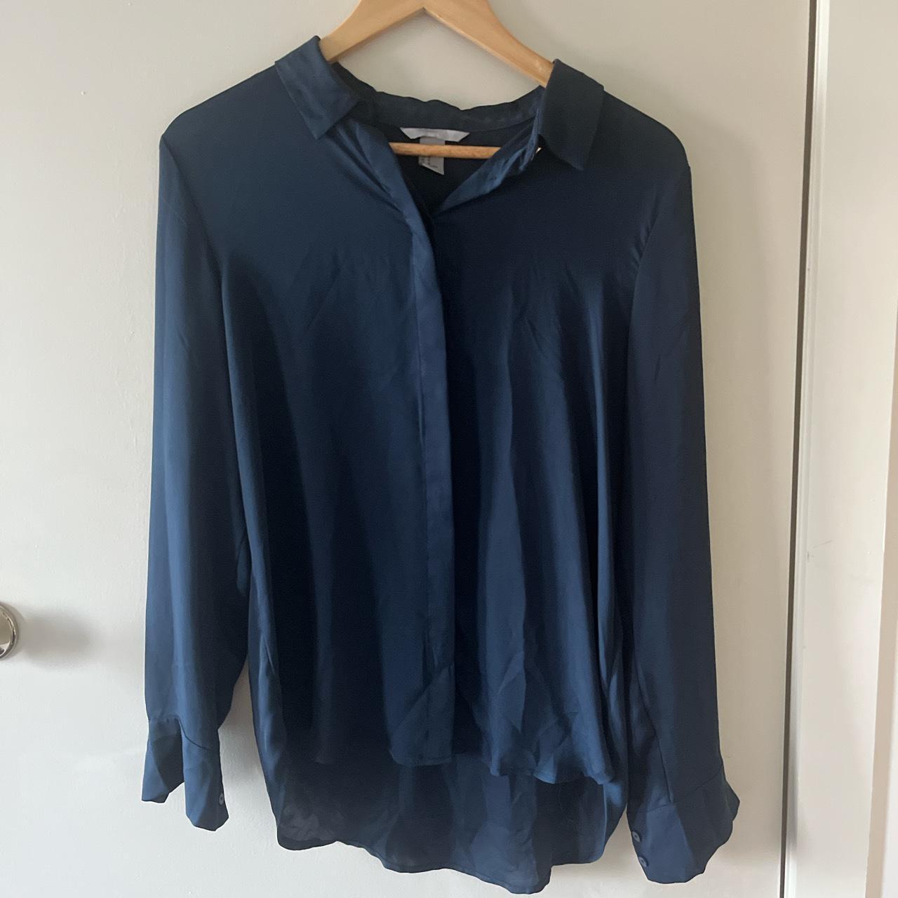 H&M Deep Blue Button Down Blouse. Size 12 AU.... - Depop