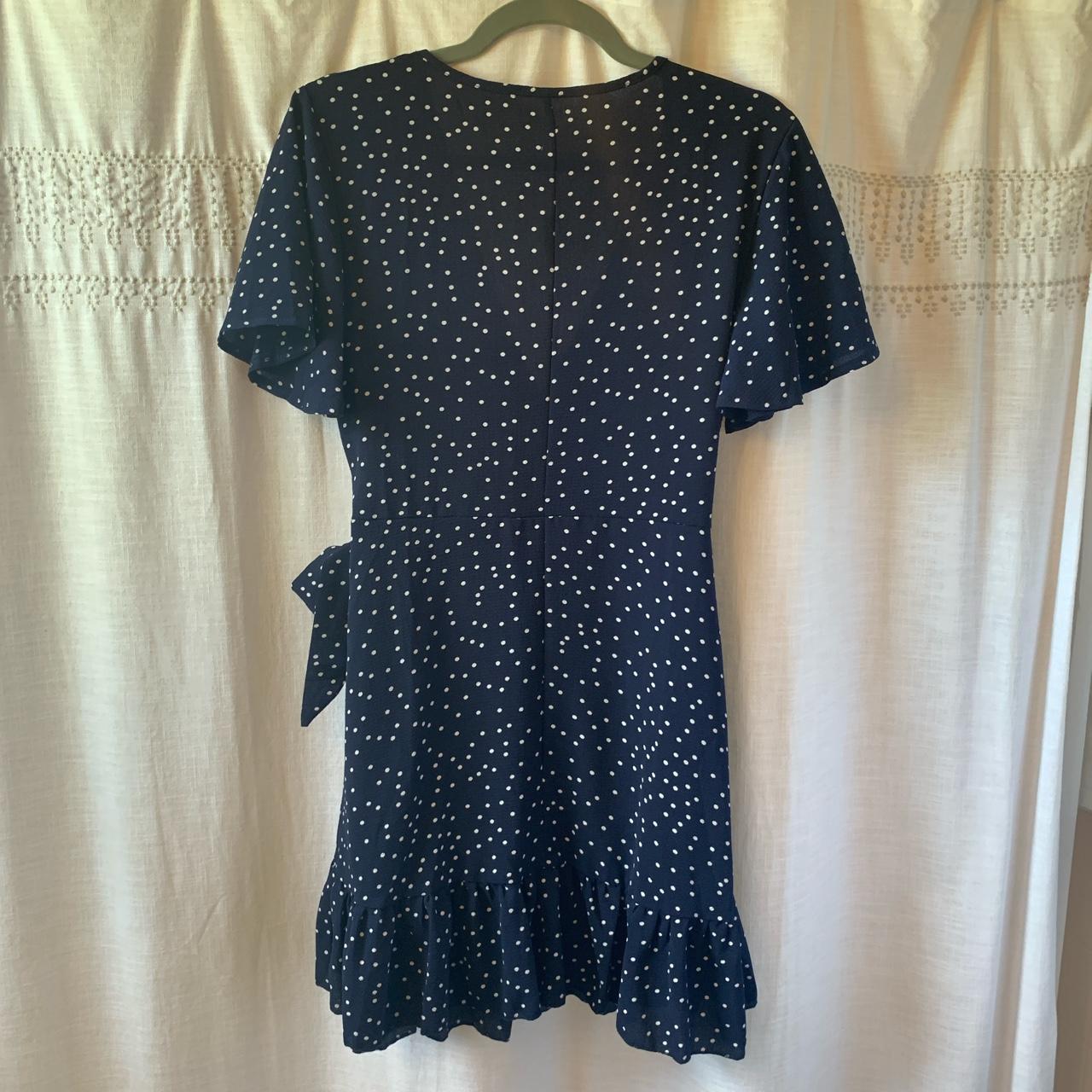 Beautiful navy blue and white polka dot mini dress!... - Depop