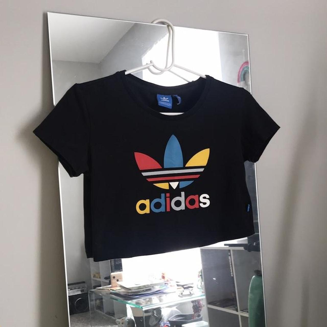 Adidas Women's Black and Yellow Croptop Depop