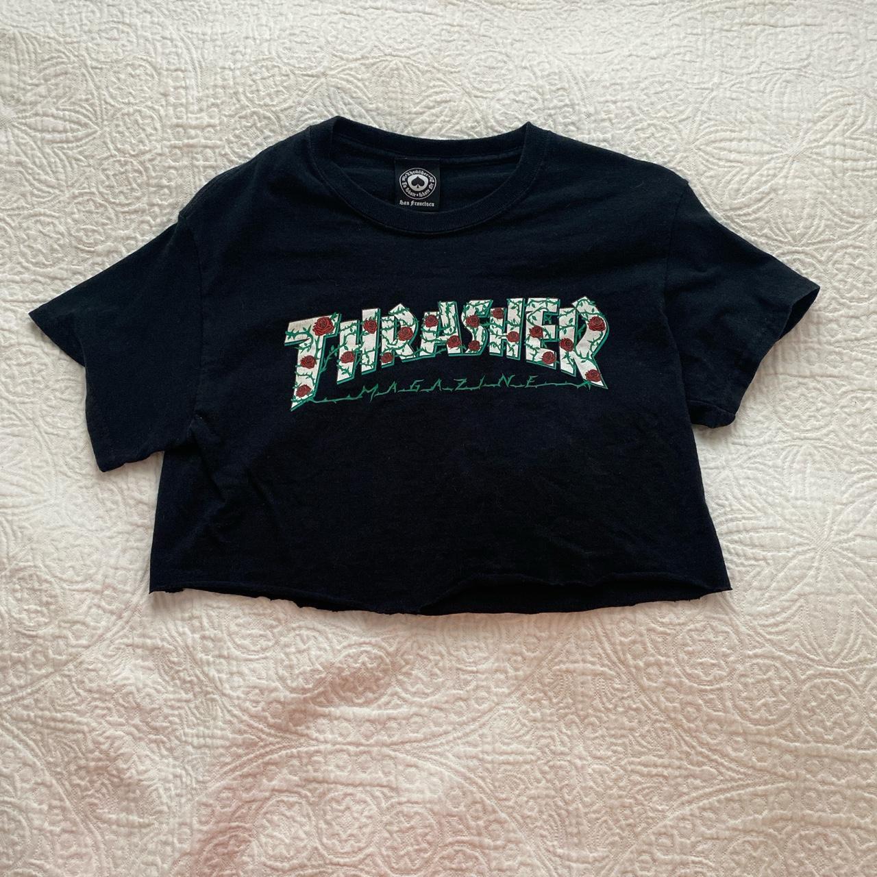 Thrasher Women's Black and Green Crop-top | Depop